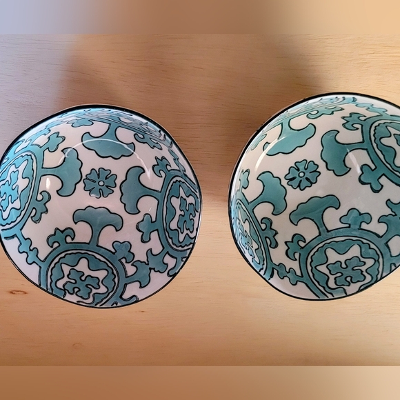 Antropology Gloriosa... Artistic Teal and White Ceramic Bowls - Picture 4 of 9